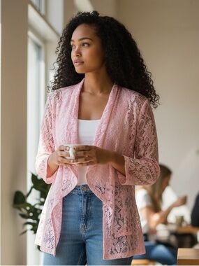Chic Pink Lace Women's Blazer